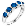 14K Gold Round Natural Ceylon Blue Sapphire & Natural Diamond Five-Stone Ring