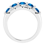 14K Gold Round Natural Ceylon Blue Sapphire & Natural Diamond Five-Stone Ring - view 2