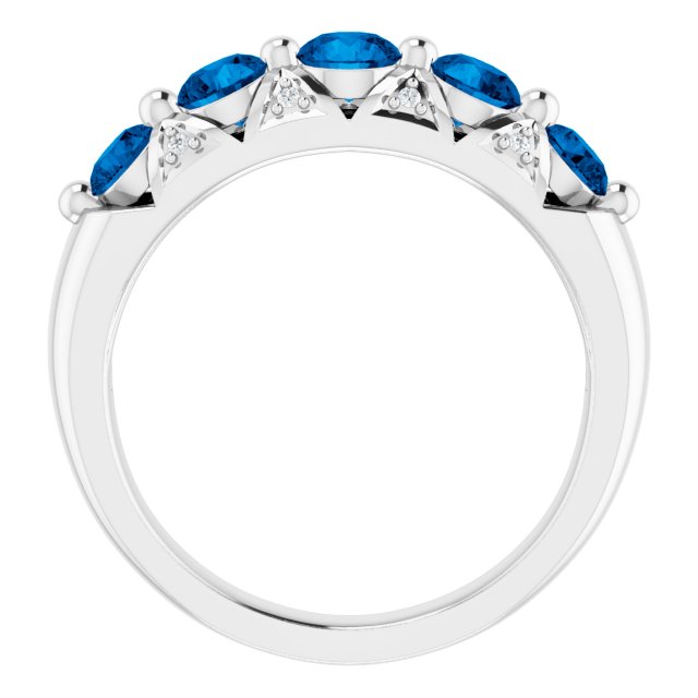 14K Gold Round Natural Ceylon Blue Sapphire & Natural Diamond Five-Stone Ring - view 2