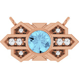 14K Gold Round Natural Aquamarine & Natural Diamond Art Deco Necklace - Rose Gold
