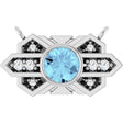 Platinum Round Natural Aquamarine & Natural Diamond Art Deco Necklace