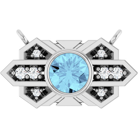 Platinum Round Natural Aquamarine & Natural Diamond Art Deco Necklace