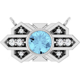 14K Gold Round Natural Aquamarine & Natural Diamond Art Deco Necklace - White Gold