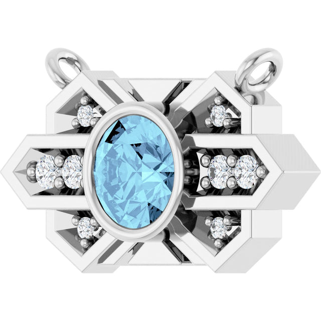 Platinum Round Natural Aquamarine & Natural Diamond Art Deco Necklace - view 2