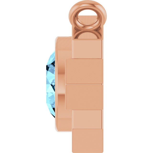 14K Gold Round Natural Aquamarine & Natural Diamond Art Deco Necklace - Rose Gold - view 3