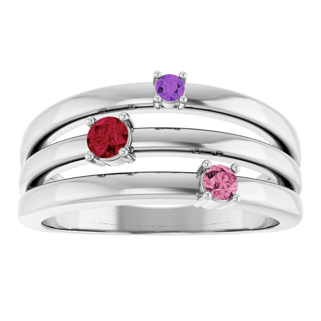 14K Gold Round Natural Multi-Gemstone Negative Space Ring - White Gold - view 3