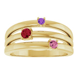 14K Gold Round Natural Multi-Gemstone Negative Space Ring - Yellow Gold - view 3