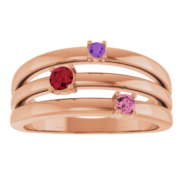 14K Gold Round Natural Multi-Gemstone Negative Space Ring - Rose Gold - view 3
