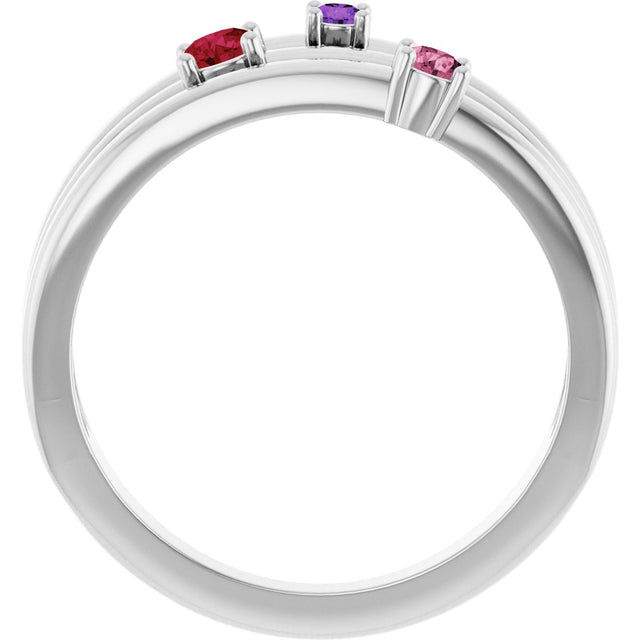 Platinum Round Natural Multi-Gemstone Negative Space Ring - view 2
