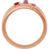 14K Gold Round Natural Multi-Gemstone Negative Space Ring - Rose Gold - view 2