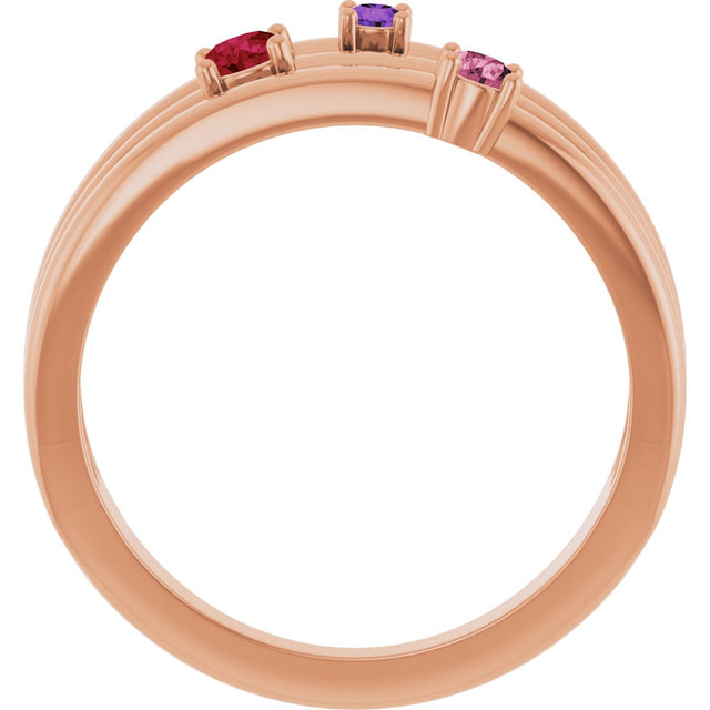 14K Gold Round Natural Multi-Gemstone Negative Space Ring - Rose Gold - view 2