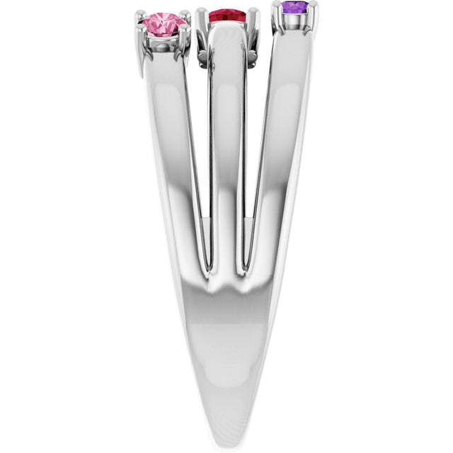 14K Gold Round Natural Multi-Gemstone Negative Space Ring - White Gold - view 4