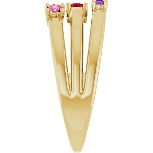 14K Gold Round Natural Multi-Gemstone Negative Space Ring - Yellow Gold - view 4