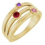 14K Gold Round Natural Multi-Gemstone Negative Space Ring - Yellow Gold