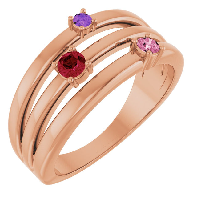 14K Gold Round Natural Multi-Gemstone Negative Space Ring - Rose Gold