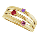 14K Gold Round Natural Multi-Gemstone Negative Space Ring - Yellow Gold - view 5