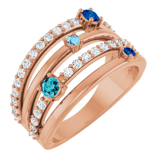 14K Gold Round Natural Diamond Negative Space Ring No. 2 - Rose Gold