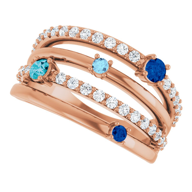14K Gold Round Natural Diamond Negative Space Ring No. 2 - Rose Gold - view 5