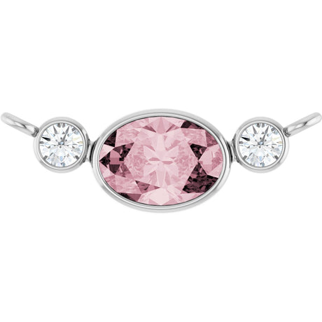 14K Gold Oval Natural Pink Morganite & Natural Diamond Accented Necklace - White Gold