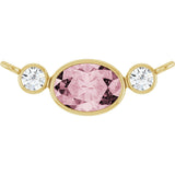 14K Gold Oval Natural Pink Morganite & Natural Diamond Accented Necklace - Yellow Gold