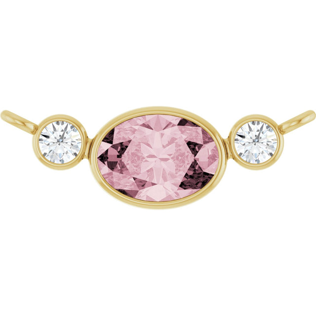 14K Gold Oval Natural Pink Morganite & Natural Diamond Accented Necklace - Yellow Gold