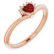 14K Gold Natural Mozambique Garnet & Natural Diamond Accented Heart Ring - Rose Gold
