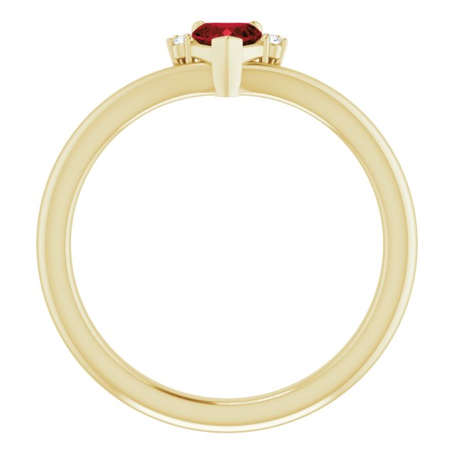 14K Gold Natural Mozambique Garnet & Natural Diamond Accented Heart Ring - Yellow Gold - view 2