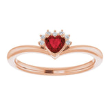 14K Gold Natural Mozambique Garnet & Natural Diamond Accented Heart Ring - Rose Gold - view 3