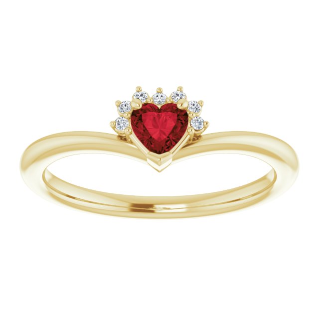 14K Gold Natural Mozambique Garnet & Natural Diamond Accented Heart Ring - Yellow Gold - view 3