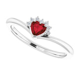 14K Gold Natural Mozambique Garnet & Natural Diamond Accented Heart Ring - White Gold - view 5
