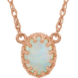 14K Gold Oval Natural White Opal Cabochon Crown Necklace - Rose Gold