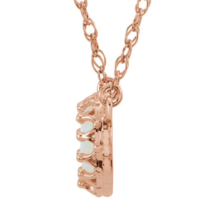 14K Gold Oval Natural White Opal Cabochon Crown Necklace - Rose Gold - view 2