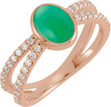 14K Gold Oval Natural Diamond Accented Cabochon Ring – 7x5mm - Rose Gold