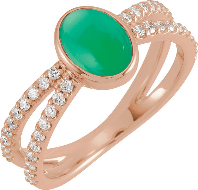 14K Gold Oval Natural Diamond Accented Cabochon Ring – 7x5mm - Rose Gold