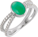 Platinum Oval Natural Diamond Accented Cabochon Ring