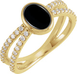 14K Gold Oval Natural Black Onyx & Natural Diamond Accented Cabochon Ring – 7x5mm - Yellow Gold