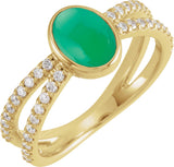 14K Gold Oval Natural Diamond Accented Cabochon Ring – 7x5mm - Yellow Gold
