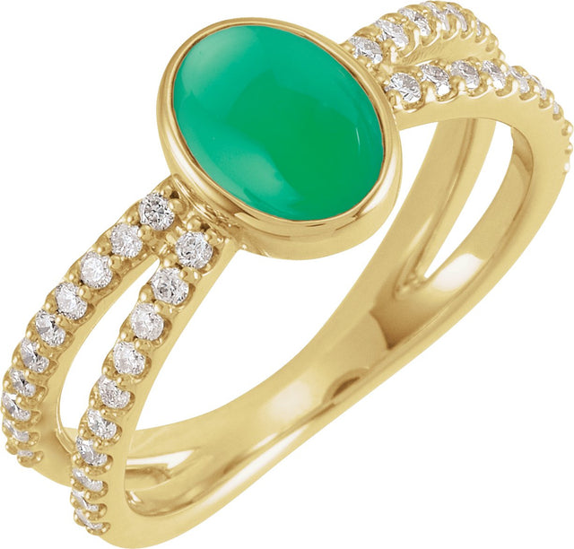 14K Gold Oval Natural Diamond Accented Cabochon Ring – 7x5mm - Yellow Gold