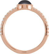 14K Gold Oval Natural Black Onyx & Natural Diamond Accented Cabochon Ring – 7x5mm - Rose Gold - view 2