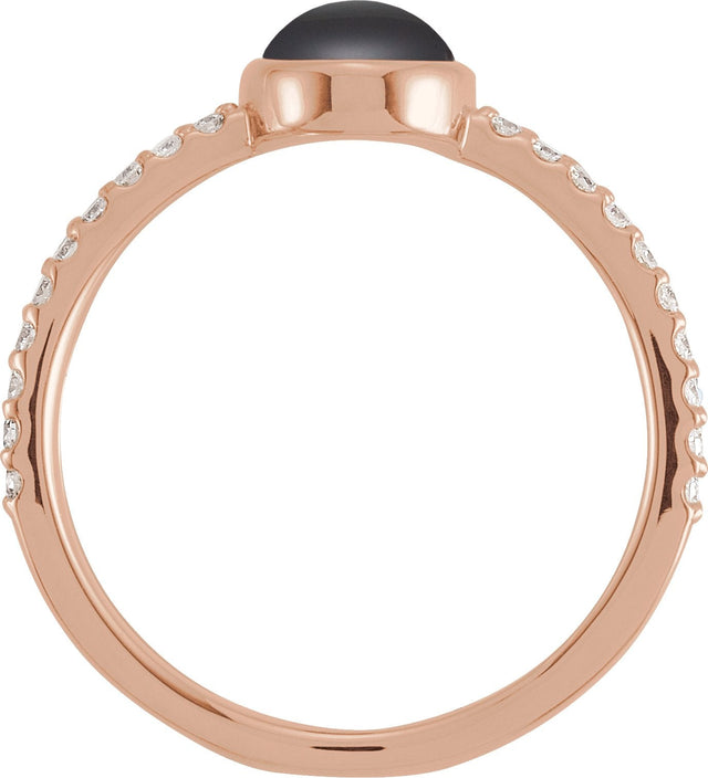 14K Gold Oval Natural Black Onyx & Natural Diamond Accented Cabochon Ring – 7x5mm - Rose Gold - view 2