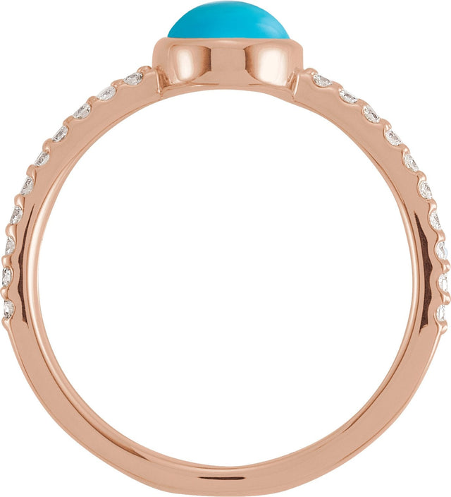 14K Gold Oval Natural Turquoise & Natural Diamond Accented Cabochon Ring – 8x6mm - Rose Gold - view 2