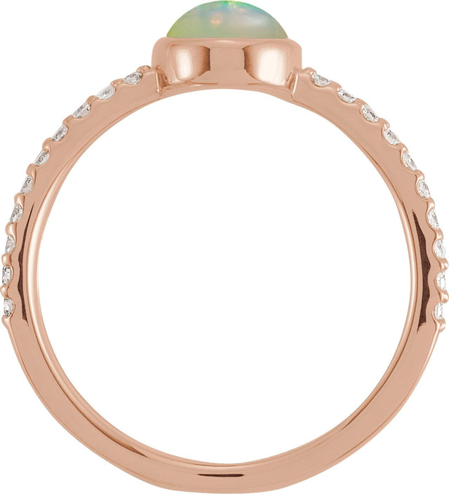 14K Gold Oval Natural Ethiopian Opal & Natural Diamond Accented Cabochon Ring - Rose Gold - view 2