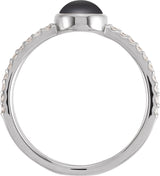 Platinum Oval Natural Black Onyx & Natural Diamond Accented Cabochon Ring – 8x6mm - view 2