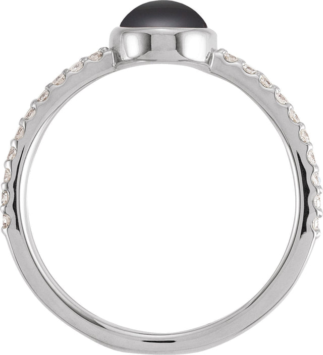 14K Gold Oval Natural Black Onyx & Natural Diamond Accented Cabochon Ring – 7x5mm - White Gold - view 2