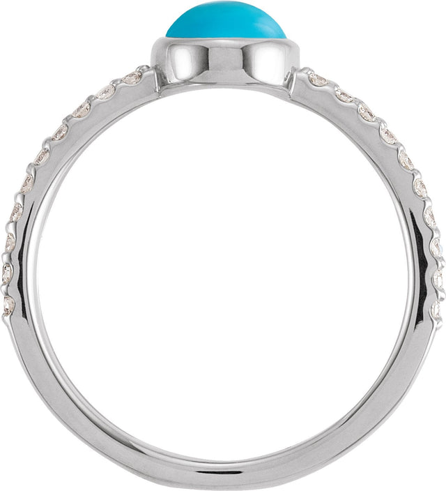 14K Gold Oval Natural Turquoise & Natural Diamond Accented Cabochon Ring – 8x6mm - White Gold - view 2