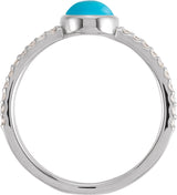 Platinum Oval Natural Turquoise & Natural Diamond Accented Cabochon Ring – 8x6mm - view 2