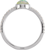 14K Gold Oval Natural Ethiopian Opal & Natural Diamond Accented Cabochon Ring - White Gold - view 2