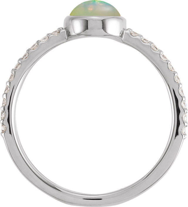 Platinum Oval Natural Ethiopian Opal & Natural Diamond Accented Cabochon Ring - view 2