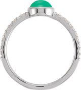 14K Gold Oval Natural Diamond Accented Cabochon Ring – 7x5mm - White Gold - view 2