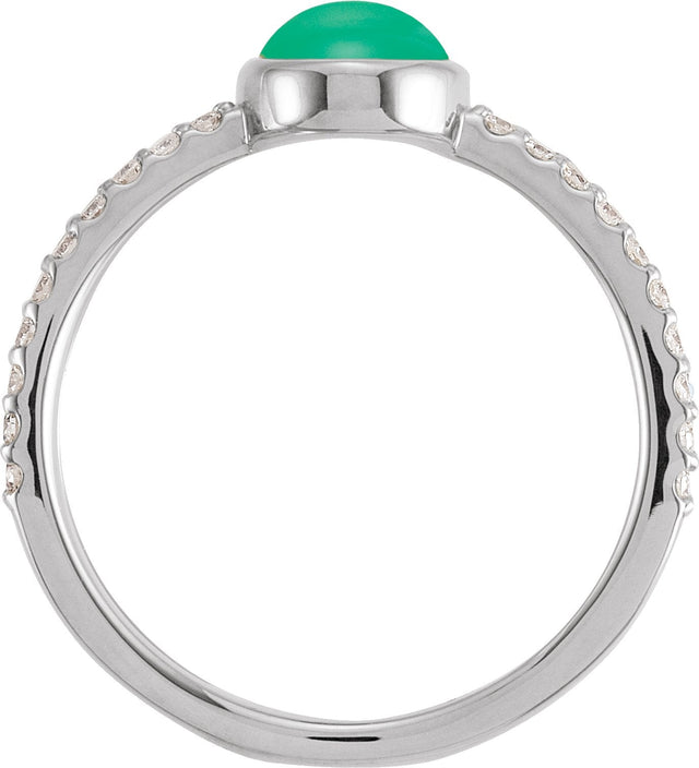 Platinum Oval Natural Diamond Accented Cabochon Ring - view 2